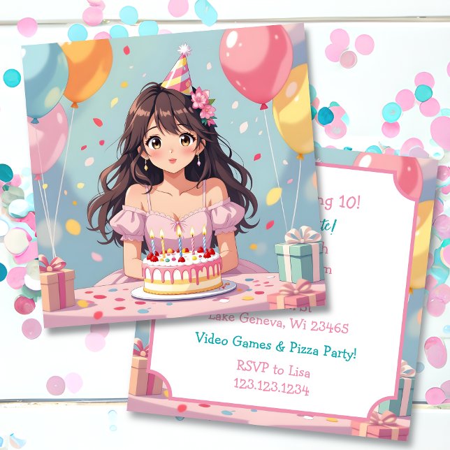 Cute Anime Girl's Birthday Party Invitation (Creator Uploaded)