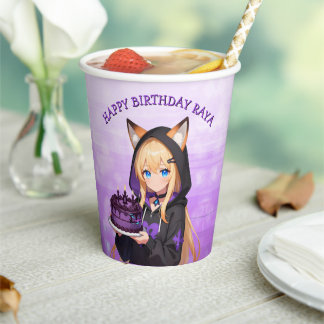 Cute Anime Girl's Birthday Party Paper Cups