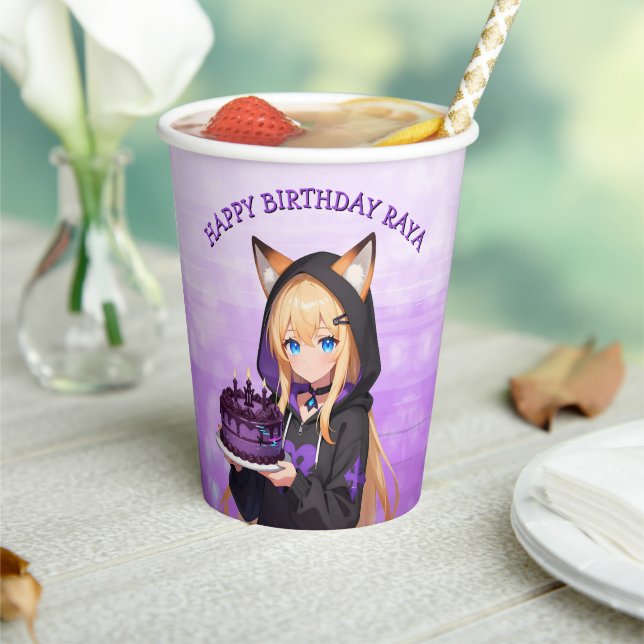 Cute Anime Girl's Birthday Party Paper Cups (Insitu)