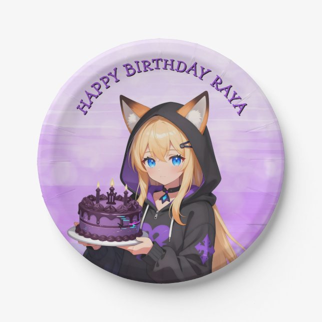 Cute Anime Girl's Birthday Party Paper Plates (Front)
