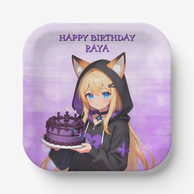 Cute Anime Girl's Birthday Party Paper Plates (Front)
