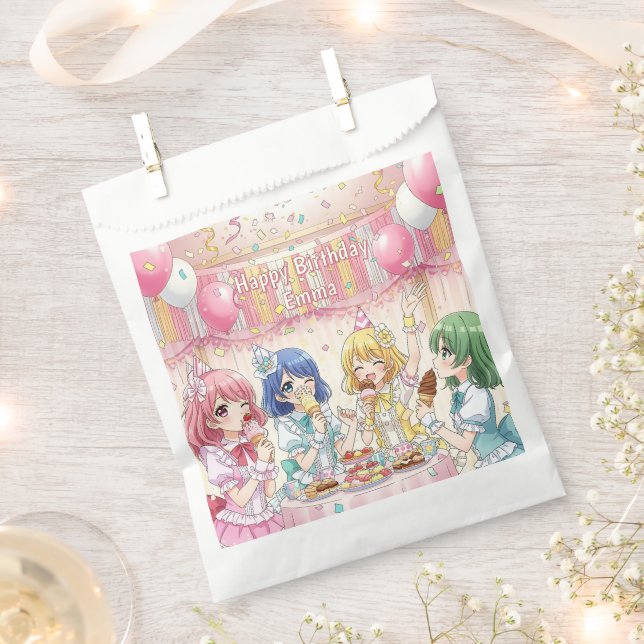 Cute Anime Girl's Ice Cream Birthday Party   Favor Bag (Clipped)