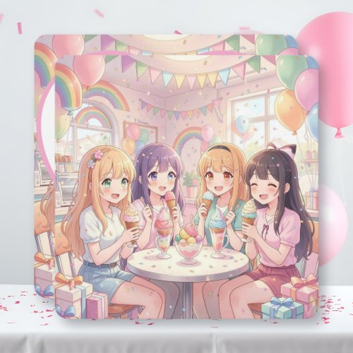 Cute Anime Girl's Ice Cream Birthday Party Invitation