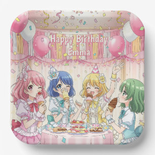Cute Anime Girl's Ice Cream Birthday Party Paper Plates
