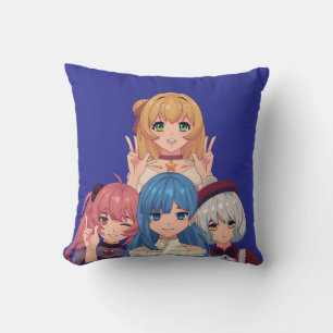 Cute Anime Girls Illustration Throw Pillow
