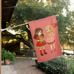 Cute anime girls Valentine's Day House Flag