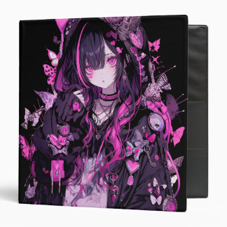 Cute Anime Goth Girl 3 Ring Binder