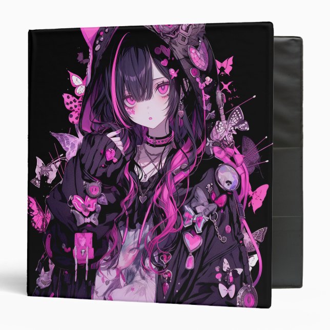 Cute Anime Goth Girl 3 Ring Binder (Front/Inside)