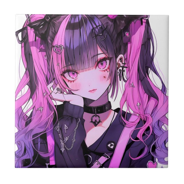 Cute Anime Goth Girl Ceramic Tile (Front)