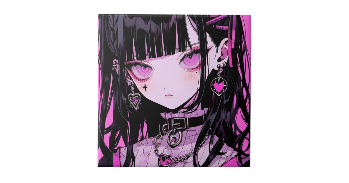 Cute Anime Goth Girl Ceramic Tile | Zazzle
