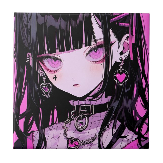 Cute Anime Goth Girl Ceramic Tile (Front)