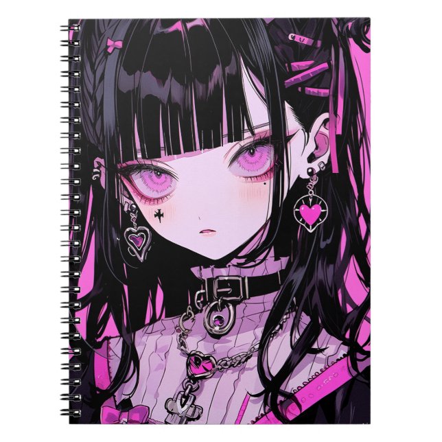 Cute Anime Goth Girl Notebook (Front)