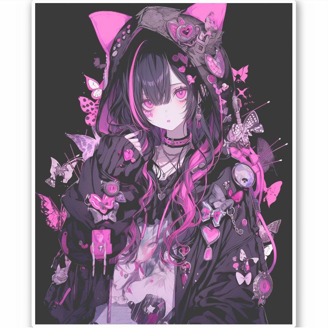 Cute Anime Goth Girl Sticker (Front)