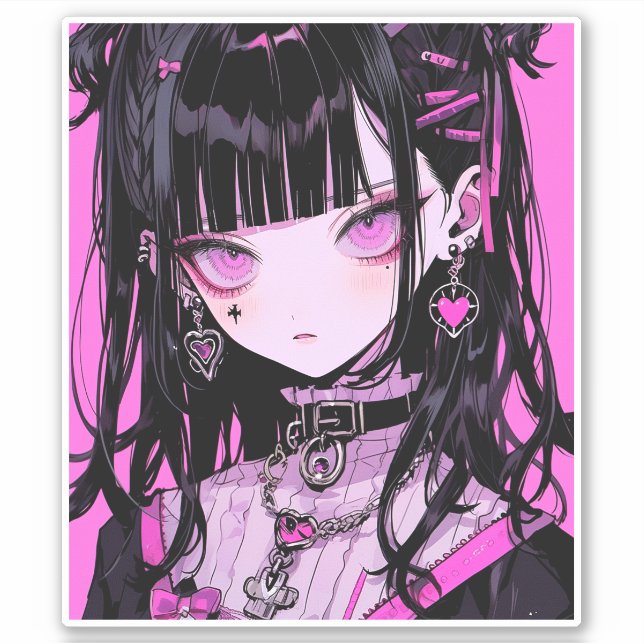 Cute Anime Goth Girl Sticker (Front)