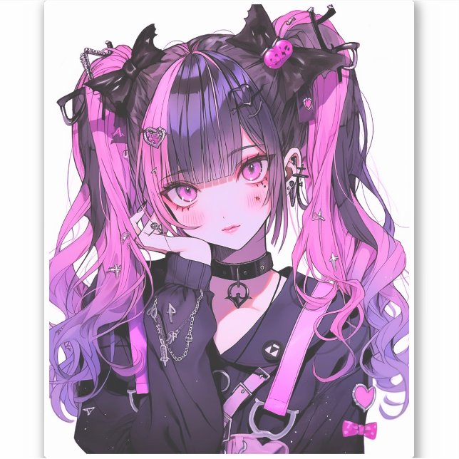 Cute Anime Goth Girl Sticker (Front)