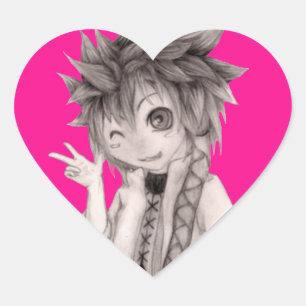 Cute Anime Guy, Original Drawing Heart Sticker