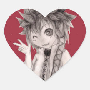 Cute Anime Guy, Original Drawing Heart Sticker