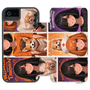 Cute Anime Halloween Collage Art Spooky Girls & iPhone SE/5/5s Wallet Case