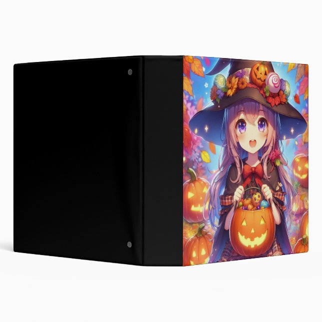Cute Anime Halloween Witch 3 Ring Binder (Background)