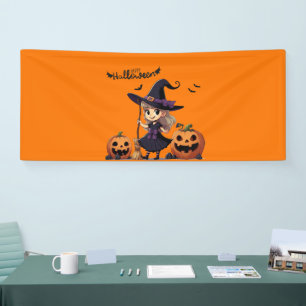 Cute, anime Halloween witch Banner