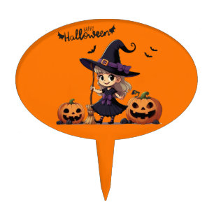 Cute, anime Halloween witch Cake Topper