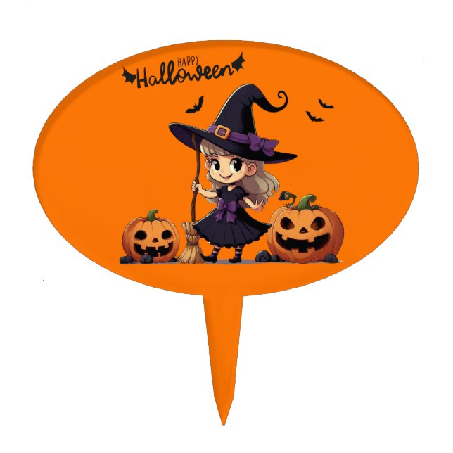 Cute, anime Halloween witch Cake Topper (Front)