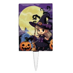 Cute Anime Halloween Witch Cake Topper