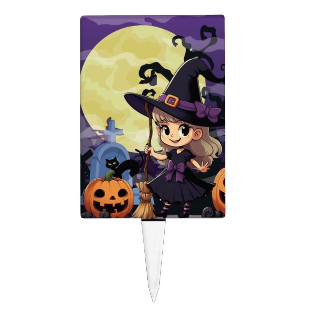 Cute Anime Halloween Witch Cake Topper (Front)