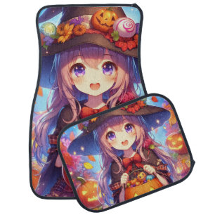 Cute Anime Halloween Witch Car Floor Mat