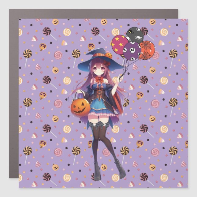 Cute Anime Halloween Witch Car Magnet (Front)