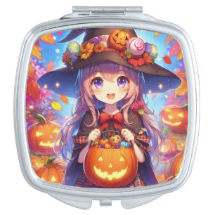 Cute Anime Halloween Witch Compact Mirror