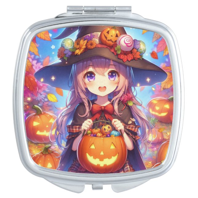 Cute Anime Halloween Witch Compact Mirror (Front)