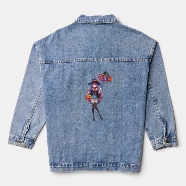Cute Anime Halloween Witch Denim Jacket (Back)