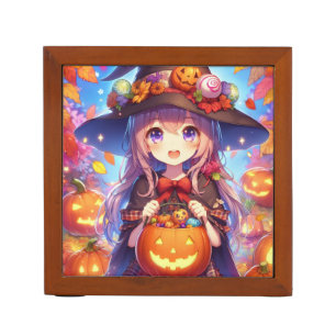 Cute Anime Halloween Witch Desk Organizer