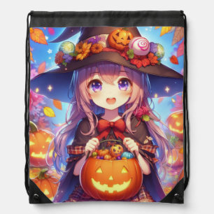 Cute Anime Halloween Witch Drawstring Bag