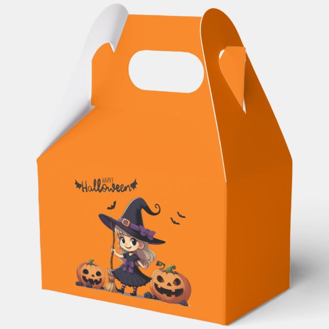 Cute, anime Halloween witch Favor Boxes (Front)