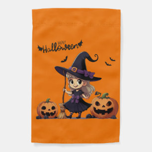 Cute, anime Halloween witch Garden Flag