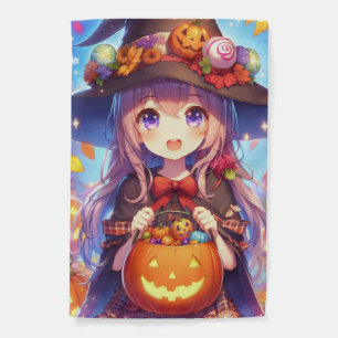 Cute Anime Halloween Witch Garden Flag