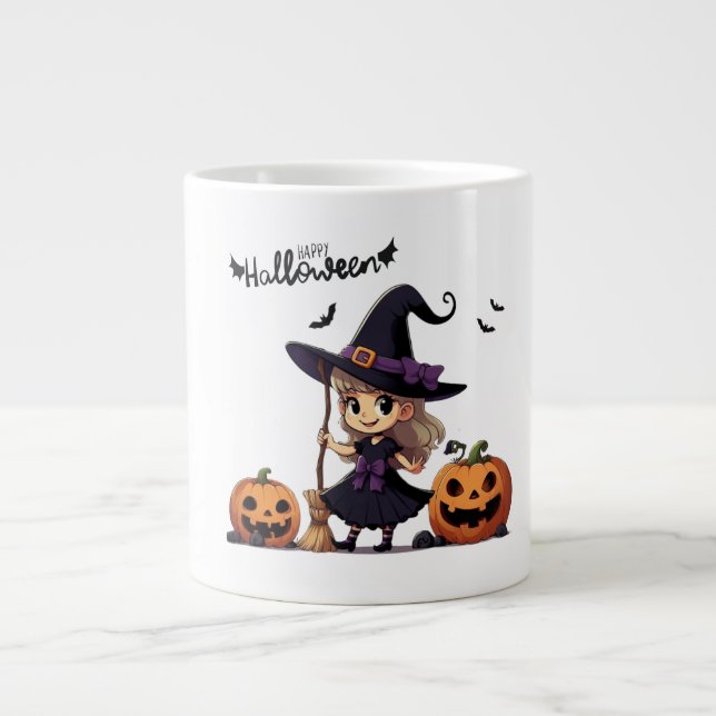 Cute, anime Halloween witch Giant Coffee Mug (Front)