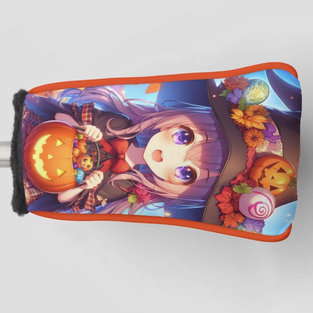 Cute Anime Halloween Witch Golf Head Cover (Front)
