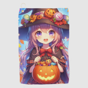 Cute Anime Halloween Witch Golf Towel