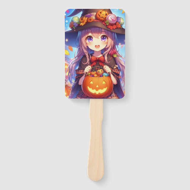Cute Anime Halloween Witch Hand Fan (Front)