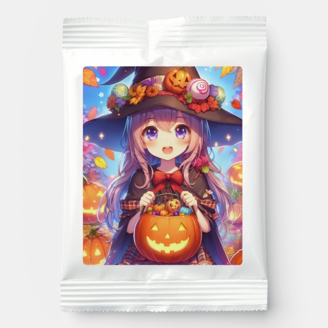 Cute Anime Halloween Witch Hot Chocolate Drink Mix (Front)