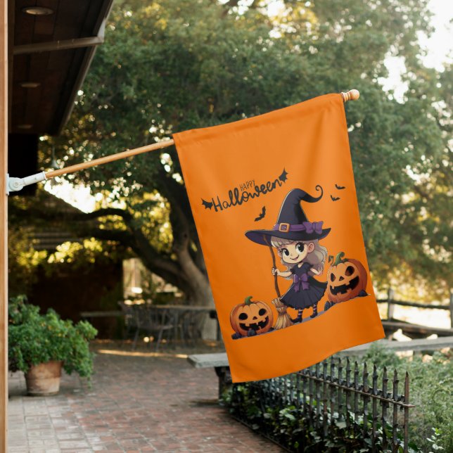 Cute, anime Halloween witch House Flag (In SItu)
