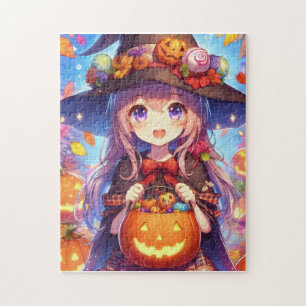 Cute Anime Halloween Witch Jigsaw Puzzle