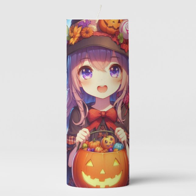 Cute Anime Halloween Witch Pillar Candle (Front)