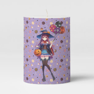 Cute Anime Halloween Witch Pillar Candle