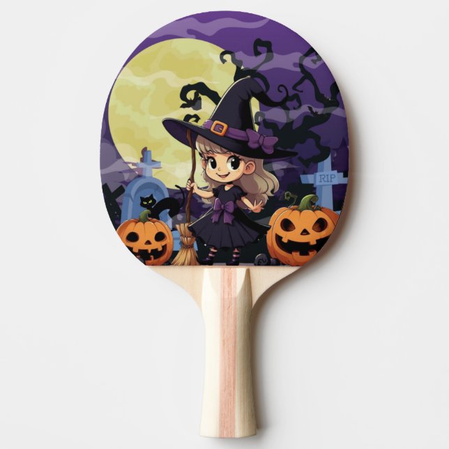 Cute Anime Halloween Witch Ping Pong Paddle (Front)