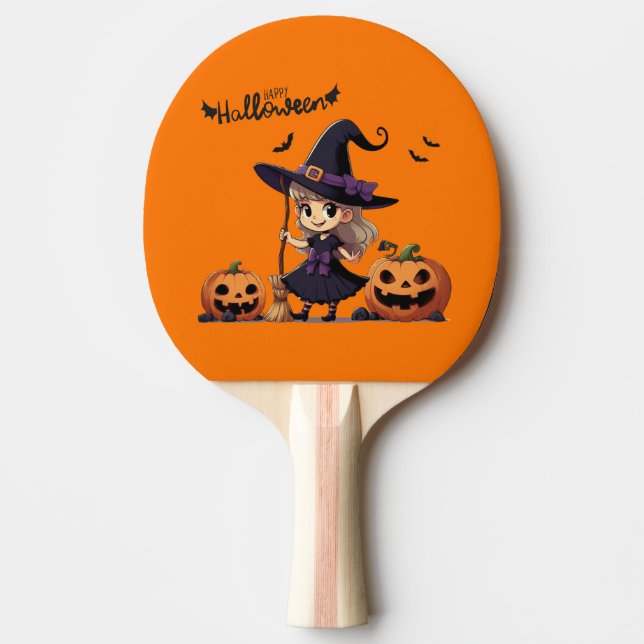 Cute, anime Halloween witch Ping Pong Paddle (Front)