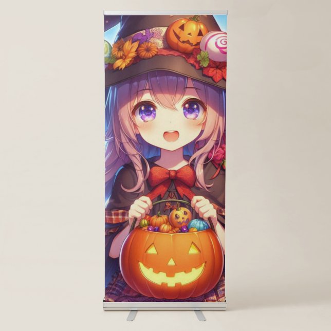 Cute Anime Halloween Witch Retractable Banner (Front)